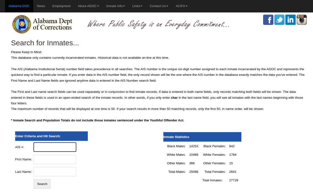 ADOC inmate search for Winston County released inmates and current custody records