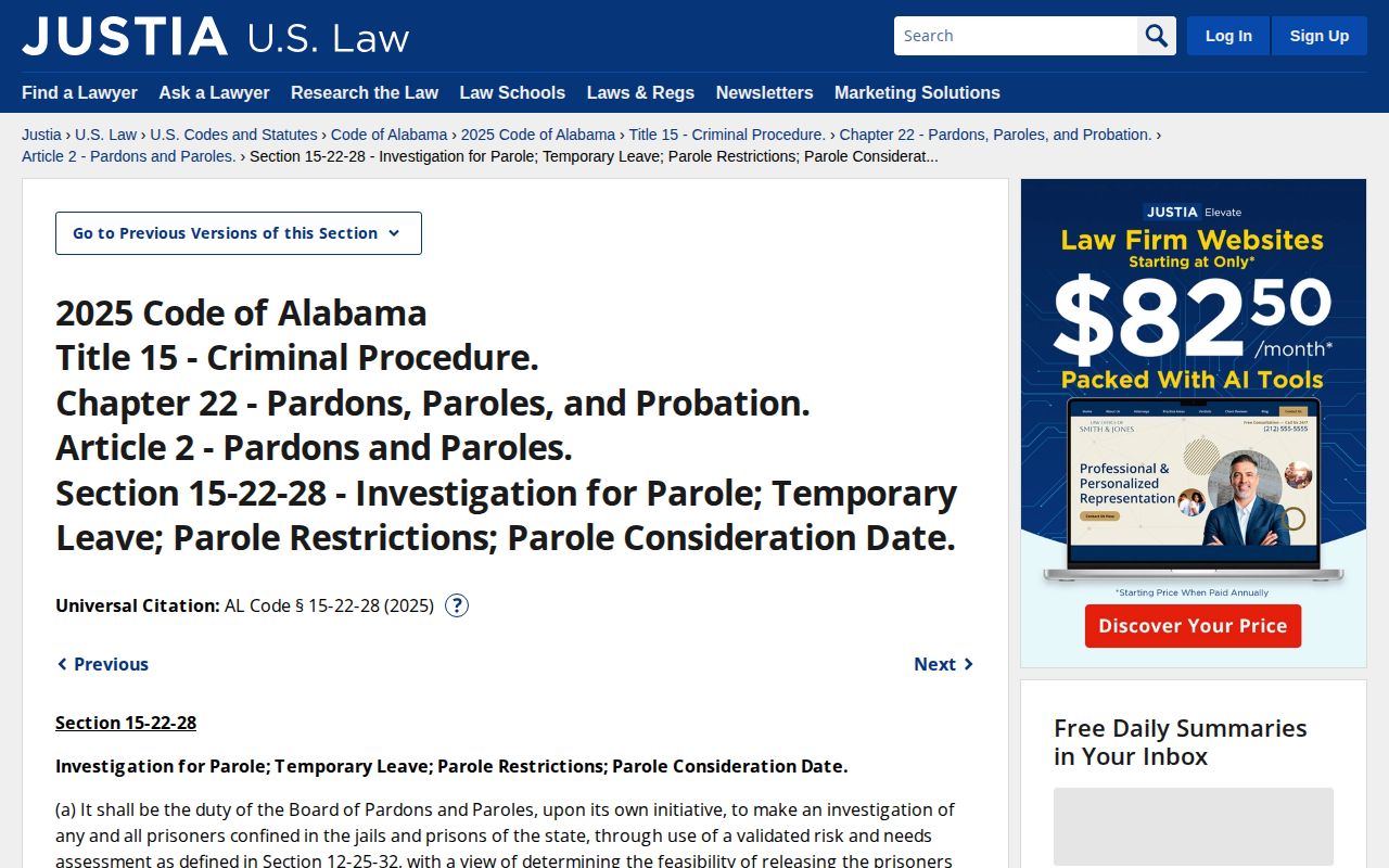 Winston County projected release Alabama parole consideration statute